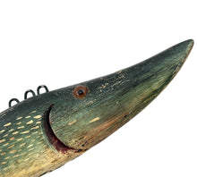 Load image into Gallery viewer, Northern Pike DFD Wood Decoy. Signed Folk Art Piece by Dave Perkins Duluth Fishing Decoys. esox lucius triplicate

