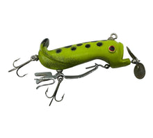 Load image into Gallery viewer, Right Facing View for Vintage BUMBLE BUG Fishing Lure in FROG from Gowen MFG Co of Michigan. Antique Mechanical Topwater Bait.
