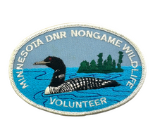 Load image into Gallery viewer, MINNESOTA DNR NONGAME WILDLIFE VOLUNTEER PATCH.  LOON on a Northwoods Lake.
