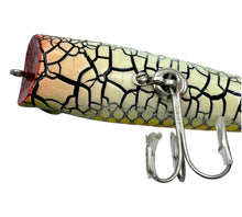 Load image into Gallery viewer, BLOODSHOT MORGUE WOODEN CHUGGER Topwater Wood Plug in GREEN FROG PATTERN up close
