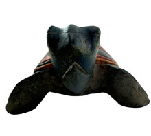 Load image into Gallery viewer, HANDCRAFTED WOOD TURTLE DECOY Signed by AMY GRUEN. NATIVE AMERICAN MOTIF PATTERNING.  mouth
