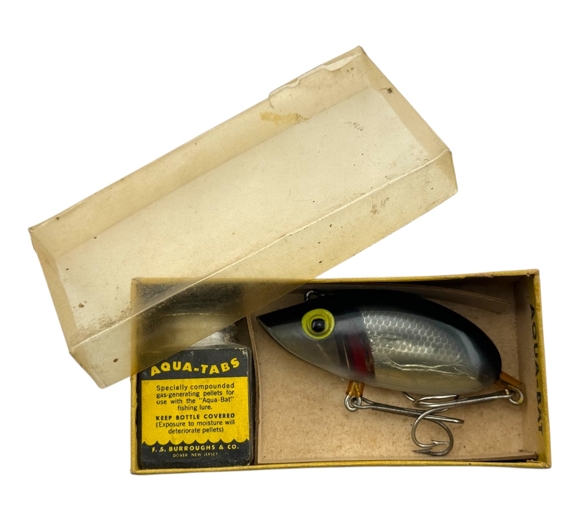 bat fishing lure F.S. BURROUGHS AQUA-BAT ANTIQUE + RETRO BOX – Toad Tackle Zilla Baits Metal Head while shaking live bait Copper Combos:425' Convector 55L - Rod and Reel Application_Casting