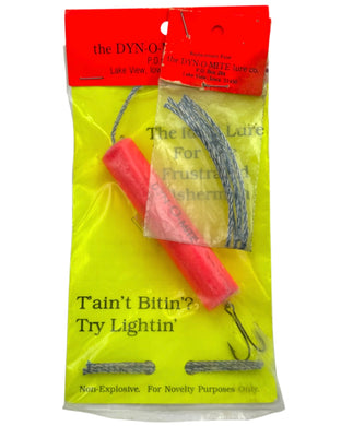 THE DYN-O-MITE LURE CO NON- EXPLOSIVE DYNAMITE Fishing Lure with REPLACEMENT FUSES. Novelty Bait from Lakeview, Iowa, for Birthday or Christmas Gifts!