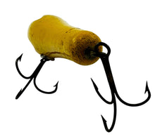 Load image into Gallery viewer, WILSON&#39;S FLUTED WOBBLER Antique Wood Fishing Lure in YELLOW w/ RED FLUTES old lure
