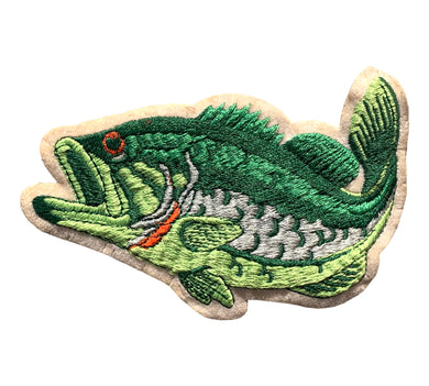 Antique Felted Patch. Jumping Largemouth Bass. left