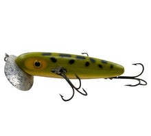 Load image into Gallery viewer, FRED ARBOGAST MUSKY SIZE WOOD JITTERBUG in FROG. Old Big Fish Fishing Lure. L
