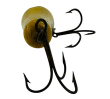 Load image into Gallery viewer, WILSON&#39;S FLUTED WOBBLER Antique Wood Fishing Lure in YELLOW w/ RED FLUTES rear hook hanger
