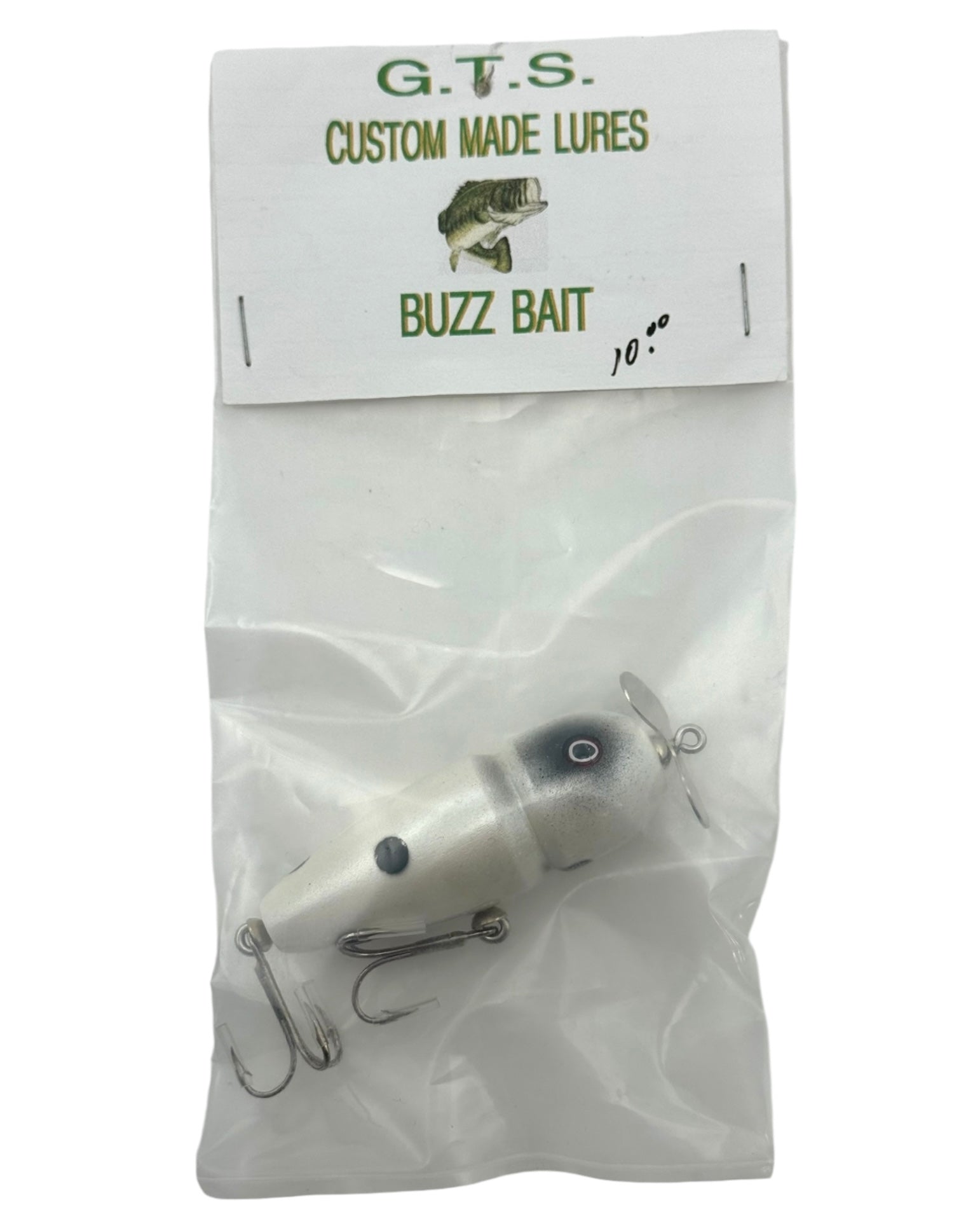 GEORGE SARSFIELD GTS CUSTOM MADE LURES • BUZZ BAIT Fishing Lure • PEARL & BLACK DOT