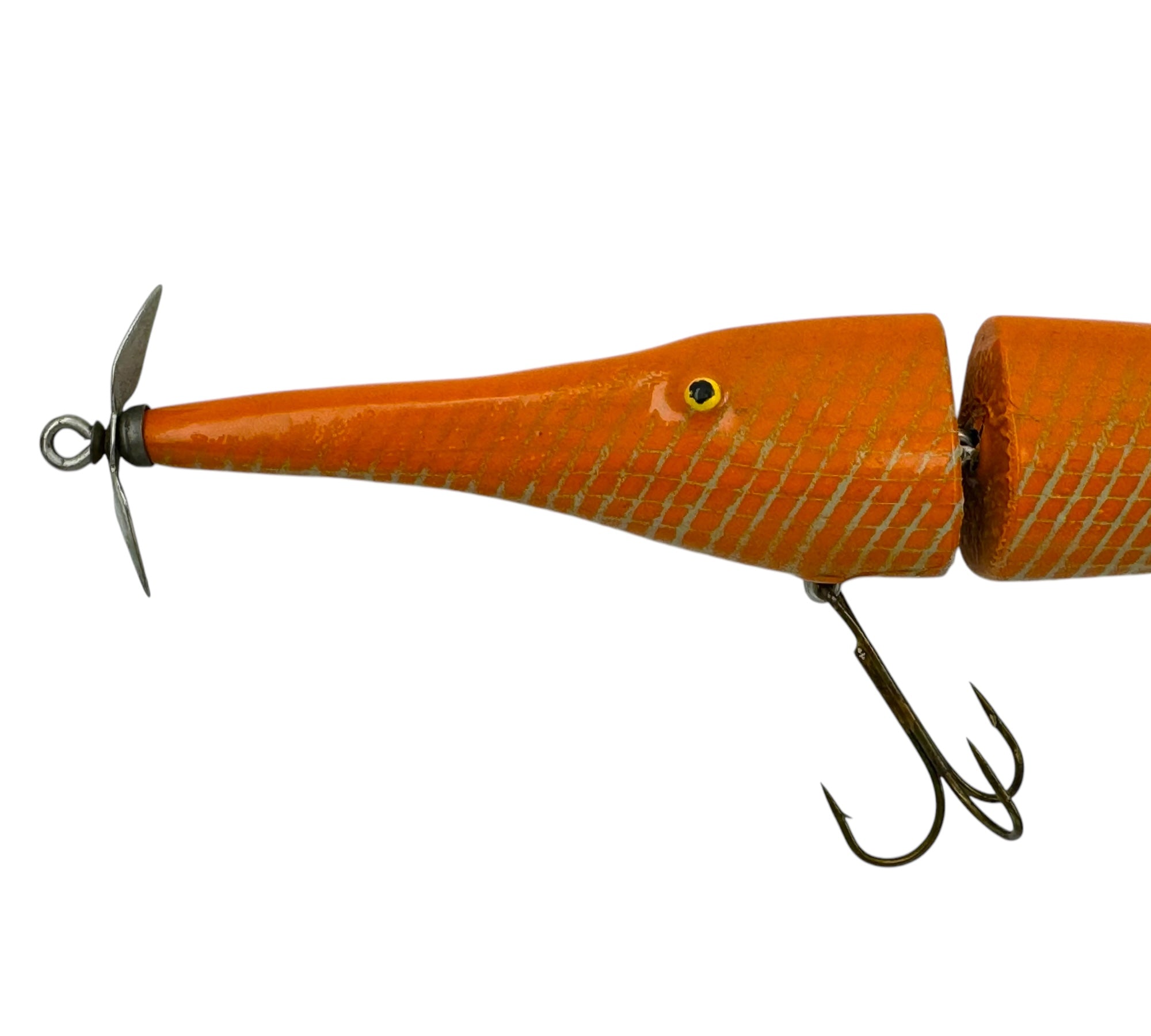 SHAWNEE NATIONAL FOREST • JAS LURES by JIM SMITH HANDCRAFTED CEDAR WOOD  DECOY FISHING LURE • JOINTED GAR (ORANGE)