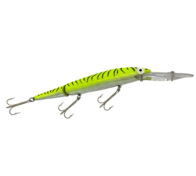 REBEL LURES JOINTED SPOONBILL MINNOW Lure in SILVER, CHARTREUSE, and BLACK STRIPES