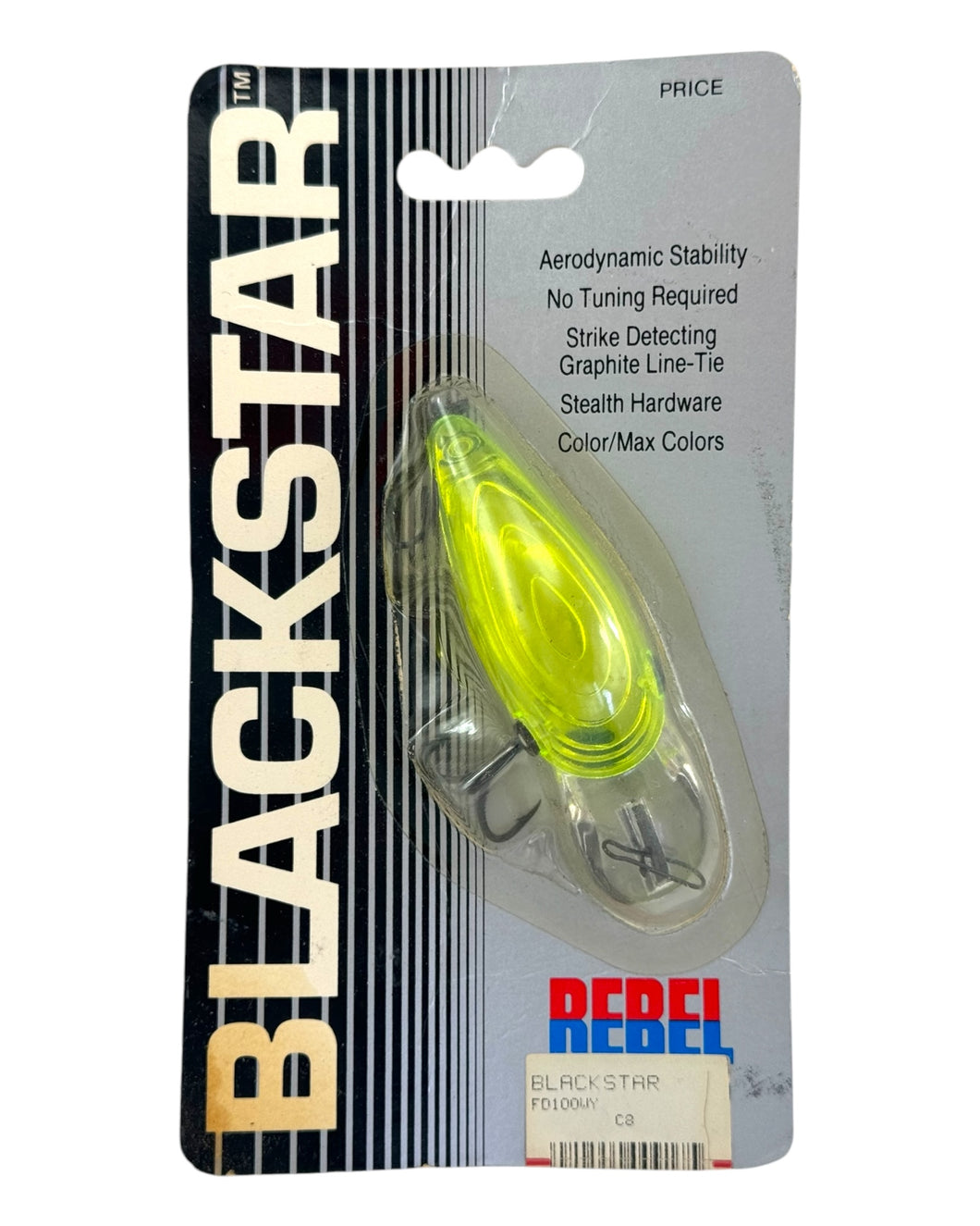 Front Package View of Rebel Lures BLACKSTAR Fishing Lure in CHARTREUSE LIME