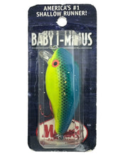 Load image into Gallery viewer, Manns Baits Baby 1- Fishing Lure in CHARTREUSE BLUE. Red Treble Hooks.
