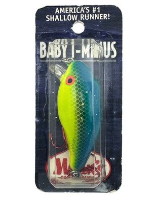 Manns Baits Baby 1- Fishing Lure in CHARTREUSE BLUE. Red Treble Hooks.