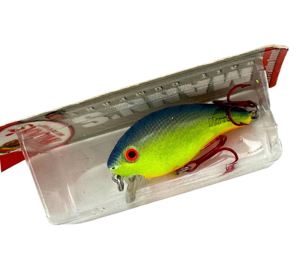 MANN'S Bass Crankbaits BABY 1- Fishing Lure in CHARTREUSE BLUE. Red Treble Hooks