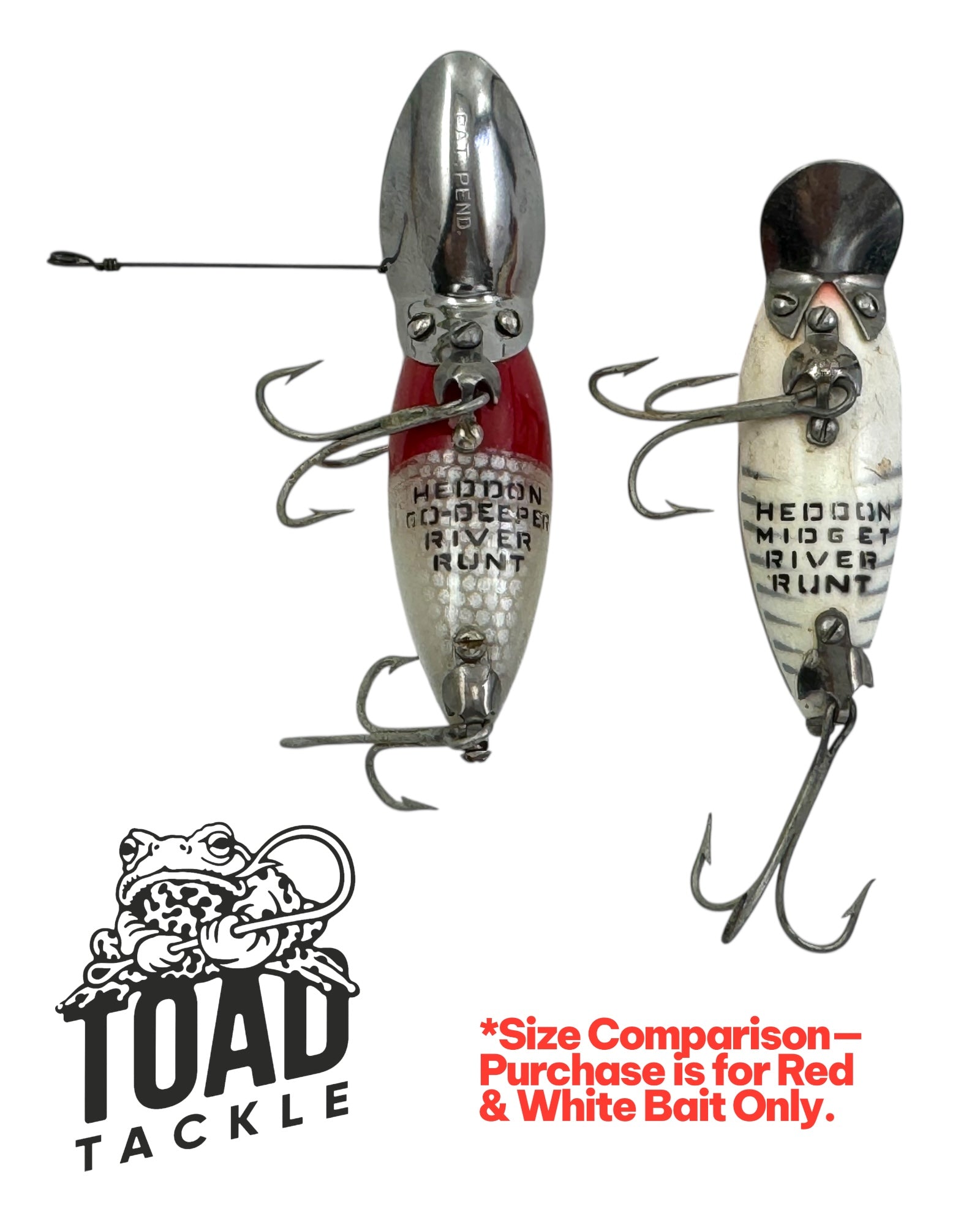 SCOOP LIP • HEDDON LURES MIDGET GO-DEEPER RIVER RUNT FISHING LURE • D9010  RH RED & WHITE