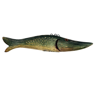 Northern Pike DFD Wood Decoy. Signed Folk Art Piece by Dave Perkins Duluth Fishing Decoys. esox lucius