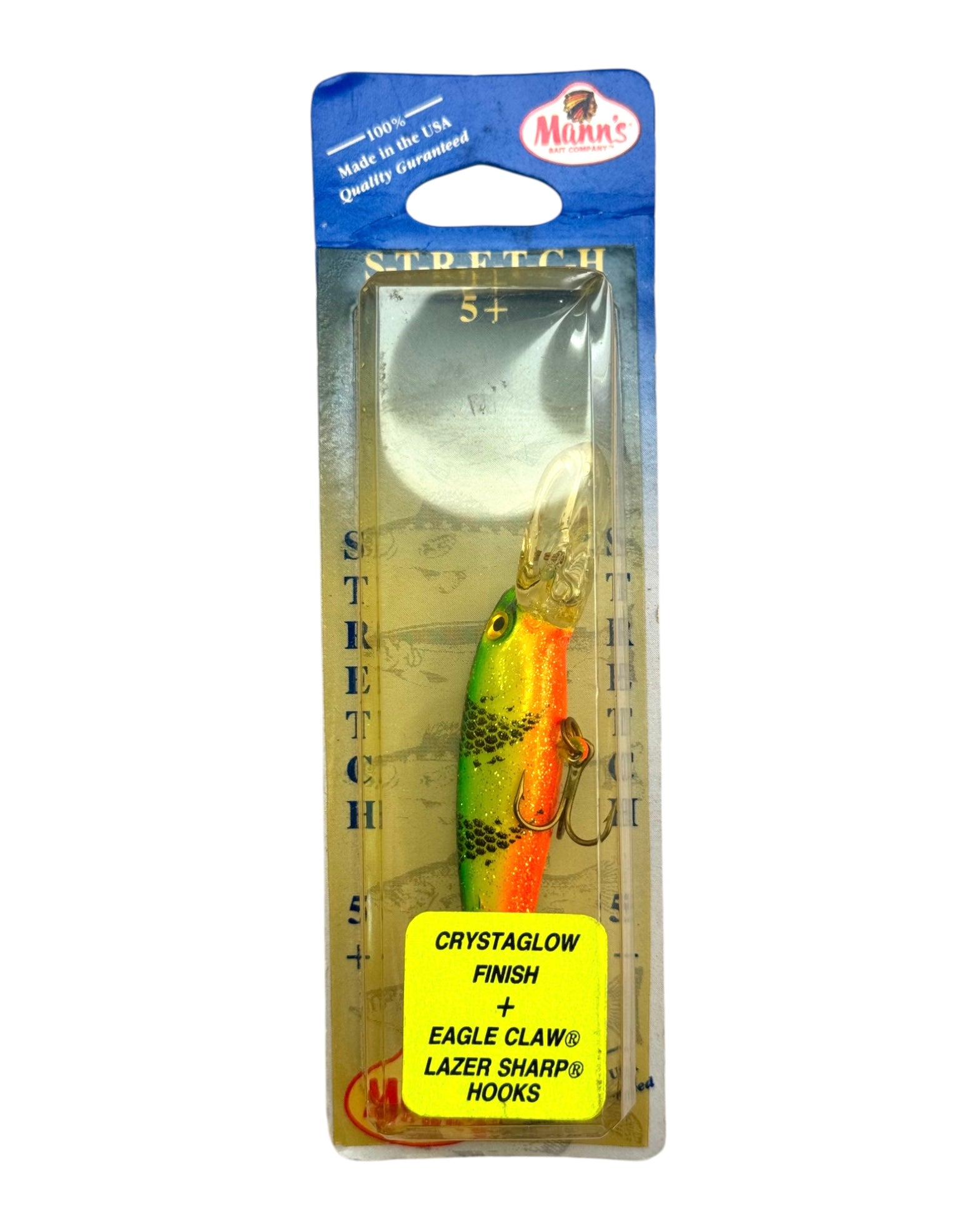 CRYSTAGLOW FINISH • MANN'S BAIT COMPANY STRETCH 5+ FISHING LURE • SDRB208C FIRE TIGER
