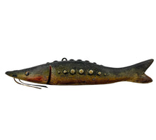 Lade das Bild in den Galerie-Viewer, Rare Sturgeon DFD Wood Decoy. Signed Folk Art Piece by Dave Perkins Duluth Fishing Decoys. L
