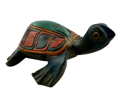 HANDCRAFTED WOOD TURTLE DECOY Signed by AMY GRUEN. NATIVE AMERICAN MOTIF PATTERNING.