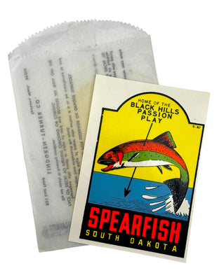 VINTAGE BLACK HILLS TRAVEL SOUVENIR DECAL. RAINBOW TROUT in SPEARFISH, SOUTH DAKOTA.