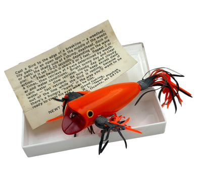 Cast-A-Bird Fishing Lure from Newt Inc. of Oconto, Wisconsin. Antique Topwater Bait with Original Snap Box and Marketing Insert.