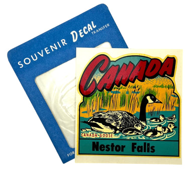 VINTAGE CANADA TRAVEL SOUVENIR DECAL. Canadian Geese in Nestor Falls, Ontario. 