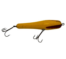 Load image into Gallery viewer, WILSON&#39;S FLUTED WOBBLER Antique Wood Fishing Lure in YELLOW w/ RED FLUTES R
