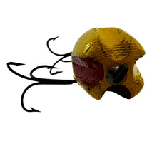 Load image into Gallery viewer, WILSON&#39;S FLUTED WOBBLER Antique Wood Fishing Lure in YELLOW w/ RED FLUTES line tie
