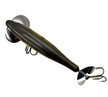 Load image into Gallery viewer, Dorsal View for CUSTOM MADE WOOD MUSKY Fishing Lure. Topwater Bait with Jitterbug Lip.
