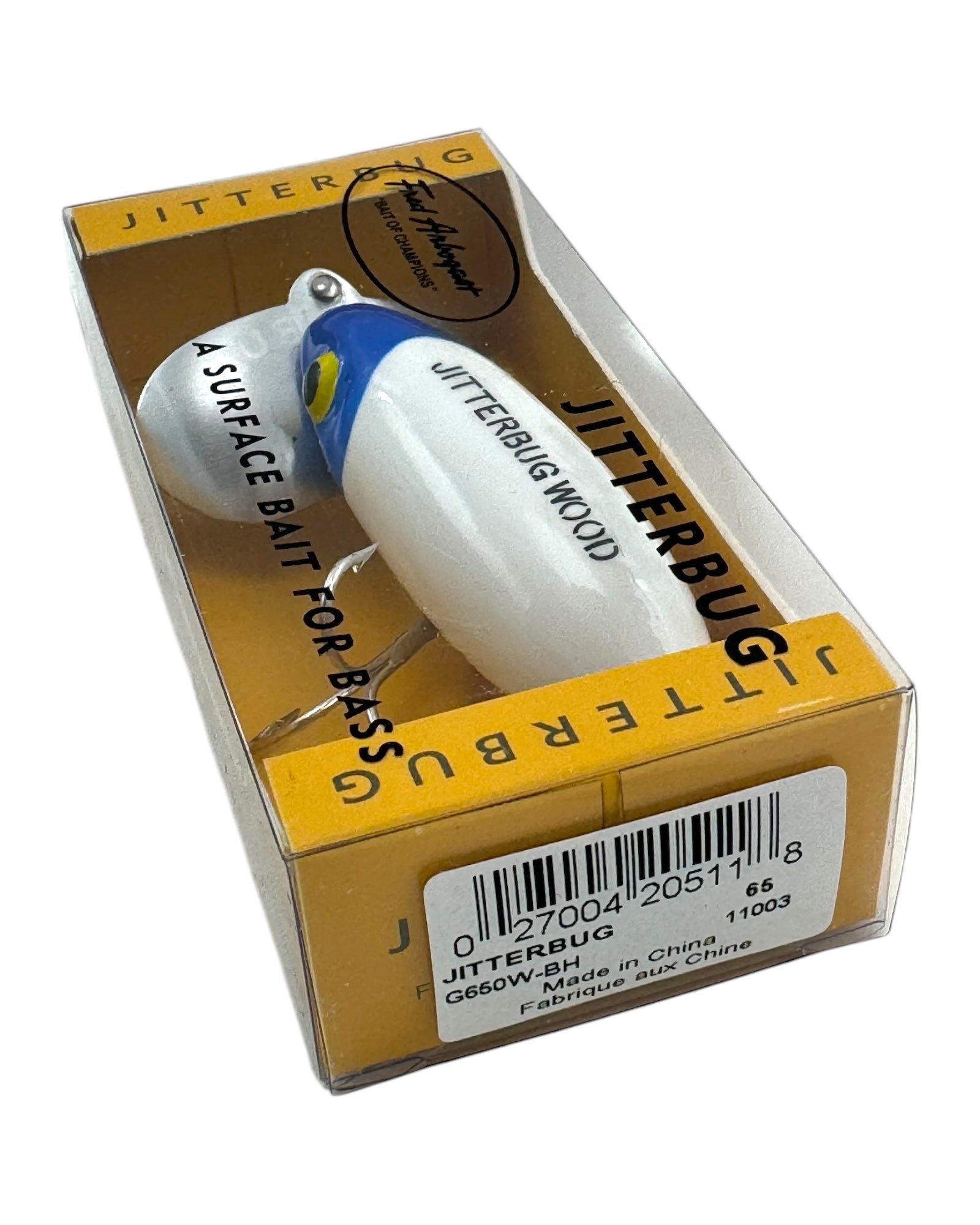 PRADCO FRED ARBOGAST WOOD JITTERBUG Fishing Lure • BLUE HEAD