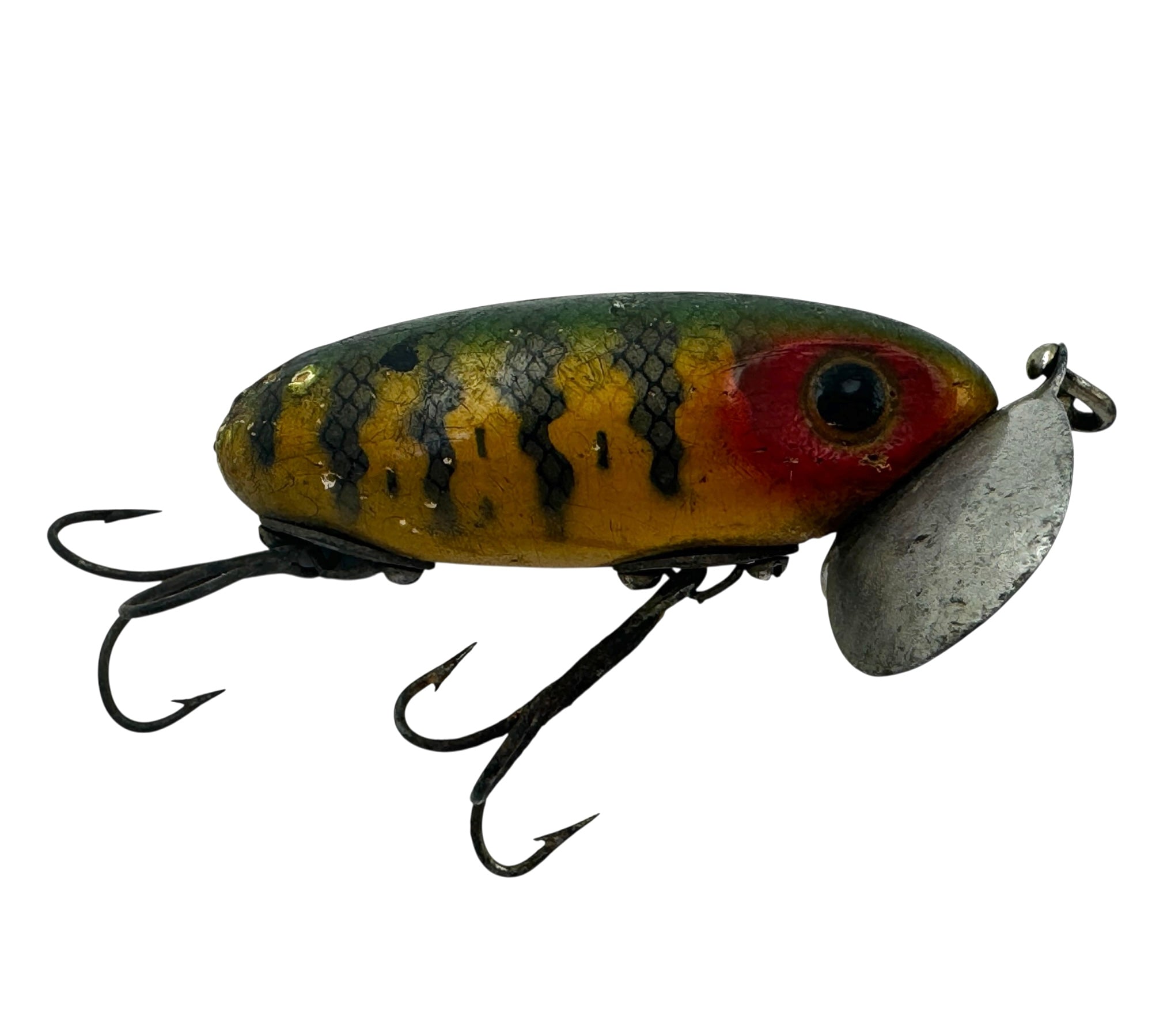 WWII ERA • FRED ARBOGAST 3/8 oz WOOD BODY JITTERBUG Fishing Lure • PERCH