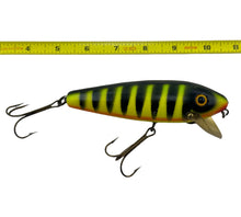 Load image into Gallery viewer, NU-CLASSIC TACKLE COMPANY Handcrafted Wood MUSKY Fishing Lure in FIRE TIGER ruler view
