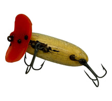 Load image into Gallery viewer, Plastic Lip WWII ERA FRED ARBOGAST JITTERBUG Wood Fishing Lure in GREEN SCALE. Ventral. Wire Hardware.
