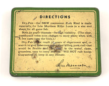 Load image into Gallery viewer, Bottom of Tin View for Vintage LEW MORRISON DRY-PAK PORK RIND TIN
