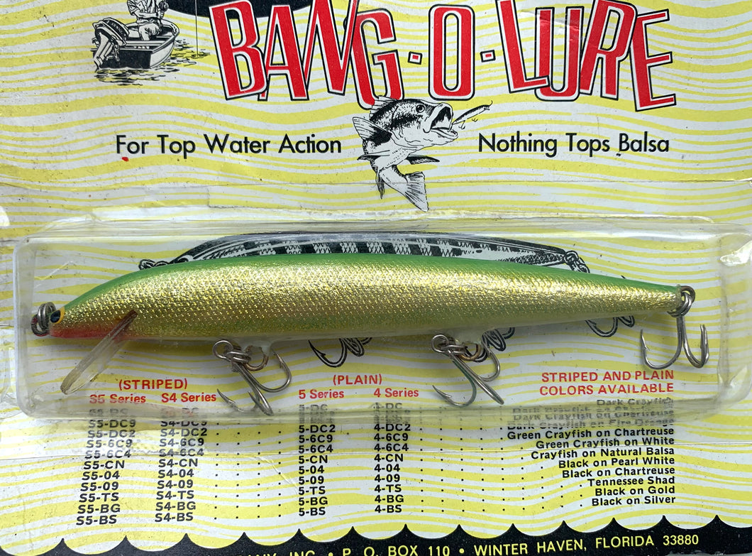 BAGLEYS BANG-O 5 Wood Fishing Lure in Green on Gold Foil