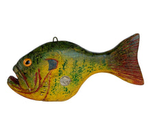 Charger l&#39;image dans la galerie, Left Facing View of DULUTH FISHING DECOY (D.F.D.) by JIM PERKINS • LARGE BLUEGILL w/ BUFFALO NICKEL
