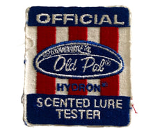 Load image into Gallery viewer, Front View of OLD PAL HYDRON SCENTED LURE TESTER • Vintage Fishing Patch. For Sale Online at Toad Tackle.
