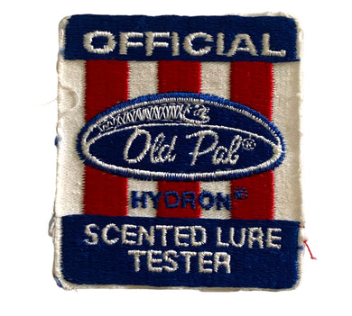 Front View of OLD PAL HYDRON SCENTED LURE TESTER • Vintage Fishing Patch. For Sale Online at Toad Tackle.