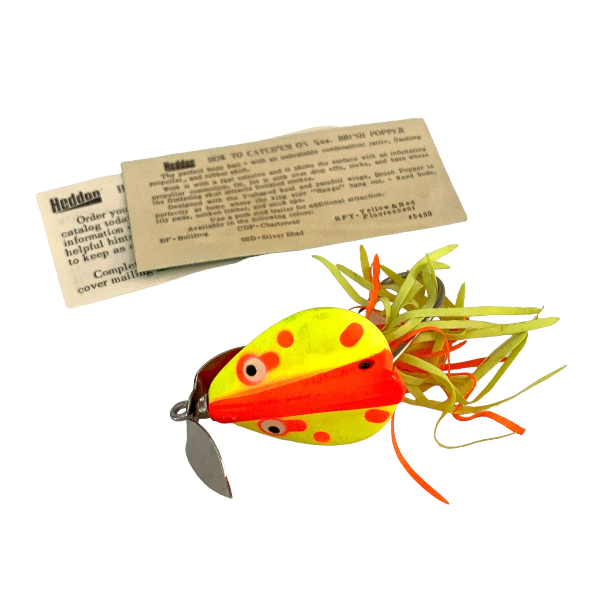 HEDDON 1/4 oz BRUSH POPPER Fishing Lure • 5430 RFY YELLOW & RED FLUORE –  Toad Tackle