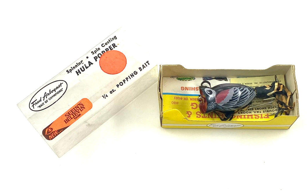 Fred Arbogast 1/4 oz HULA POPPER Fishing Lure with Original Box in Blackbird