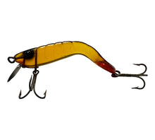 Load image into Gallery viewer, Left Facing View of NICHOLS PLASTIC SHRIMP Vintage Fishing Lure in AMBER w/ RED TAIL
