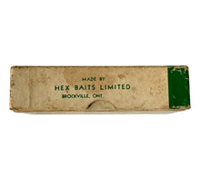Load image into Gallery viewer, Collector Box View of HEX BAITS LIMITED of BROCKVILLE ONTARIO, &quot;THE FAMOUS BUNTY PLASTIC PLUG&quot; Fishing Lure Box. For Sale at Toad Tackle.
