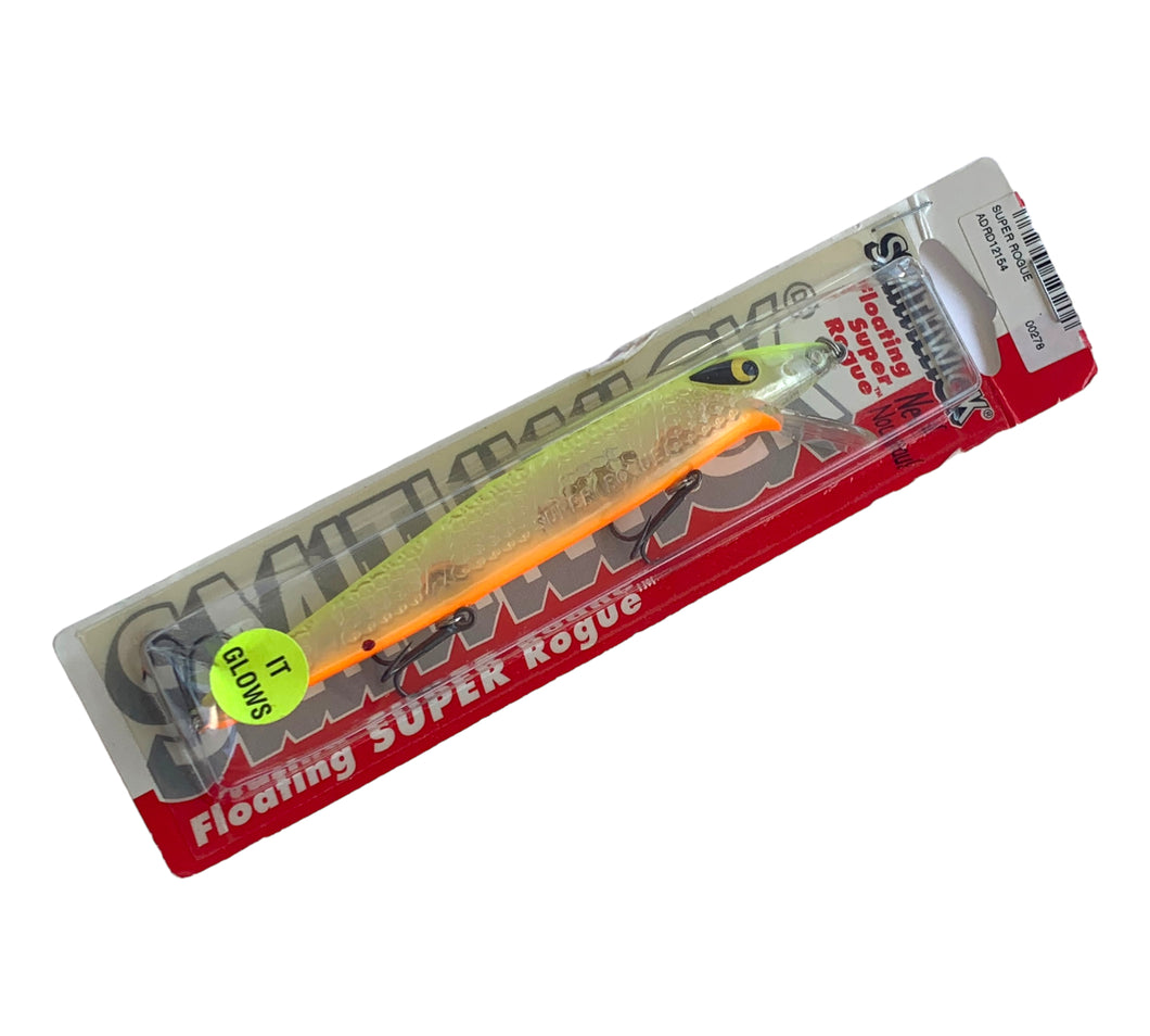 Top of Package View of SMITHWICK LURES Floating SUPER ROGUE Fishing Lures in CHARTREUSE LUMINESCENT GLOW