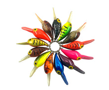 Load image into Gallery viewer, 13 BAITS •  STORM LURES WIGGLE WART Fishing Lure SALESMAN SAMPLE RING • RAPALA MADE
