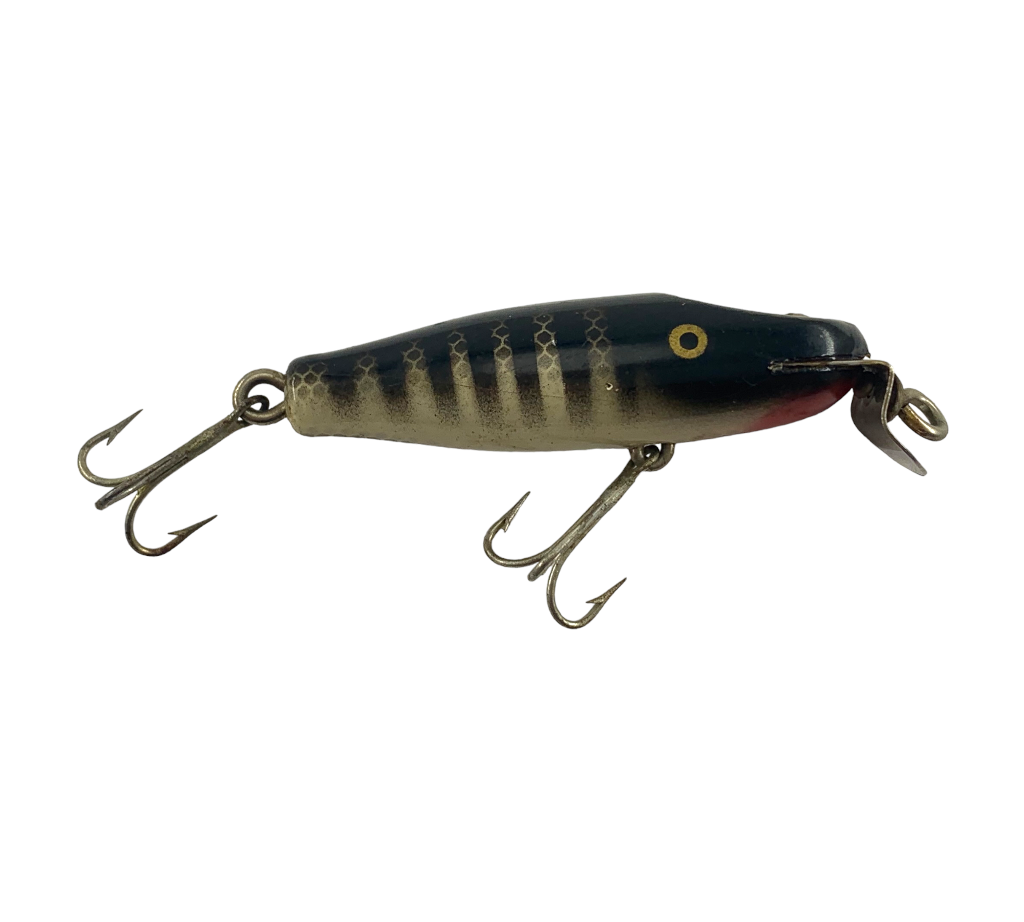 ANTIQUE • THE CREEK CHUB BAIT COMPANY (CCBCO) MIDGET PIKIE w/ Pressed Eyes Fishing Lure • #2233 BLACK SCALE
