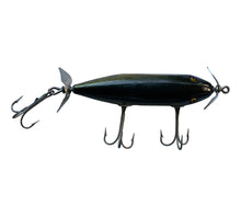 Load image into Gallery viewer, Top View of Antique CREEK CHUB BAIT COMPANY (CCBCO) 3 HOOK INJURED MINNOW Fishing Lure w/Glass Eyes in PERCH SCALE
