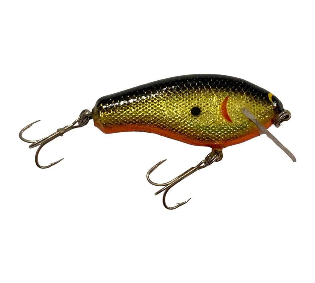 Right Facing View of BAGLEY B FLAT 2 Fishing Lure w/ SQUARE LIP in BLACK ON GOLD FOIL ORANGE BELLY