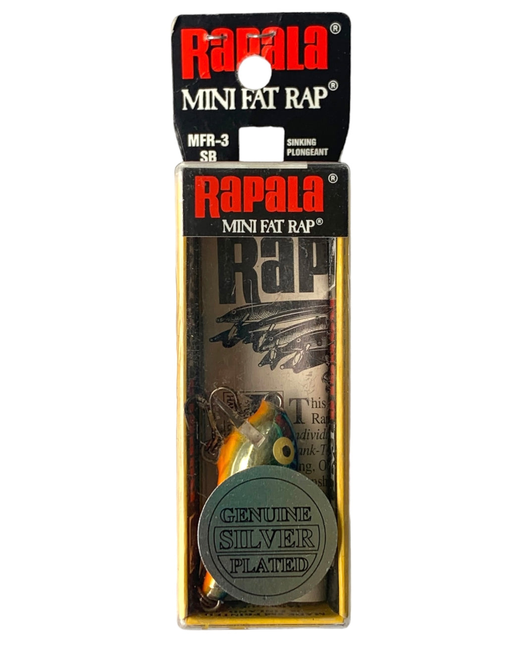 Sealed Box View of  RaPALA Mini Fat Rap MFR-3 B Fishing Lure in SILVER BLUE. Genuine Silver Plated. Buy Online at TOAD TACKLE.