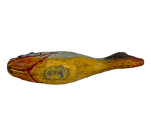 Load image into Gallery viewer, Bely View of DULUTH FISHING DECOY (D.F.D.) by JIM PERKINS • LARGE BLUEGILL w/ BUFFALO NICKEL
