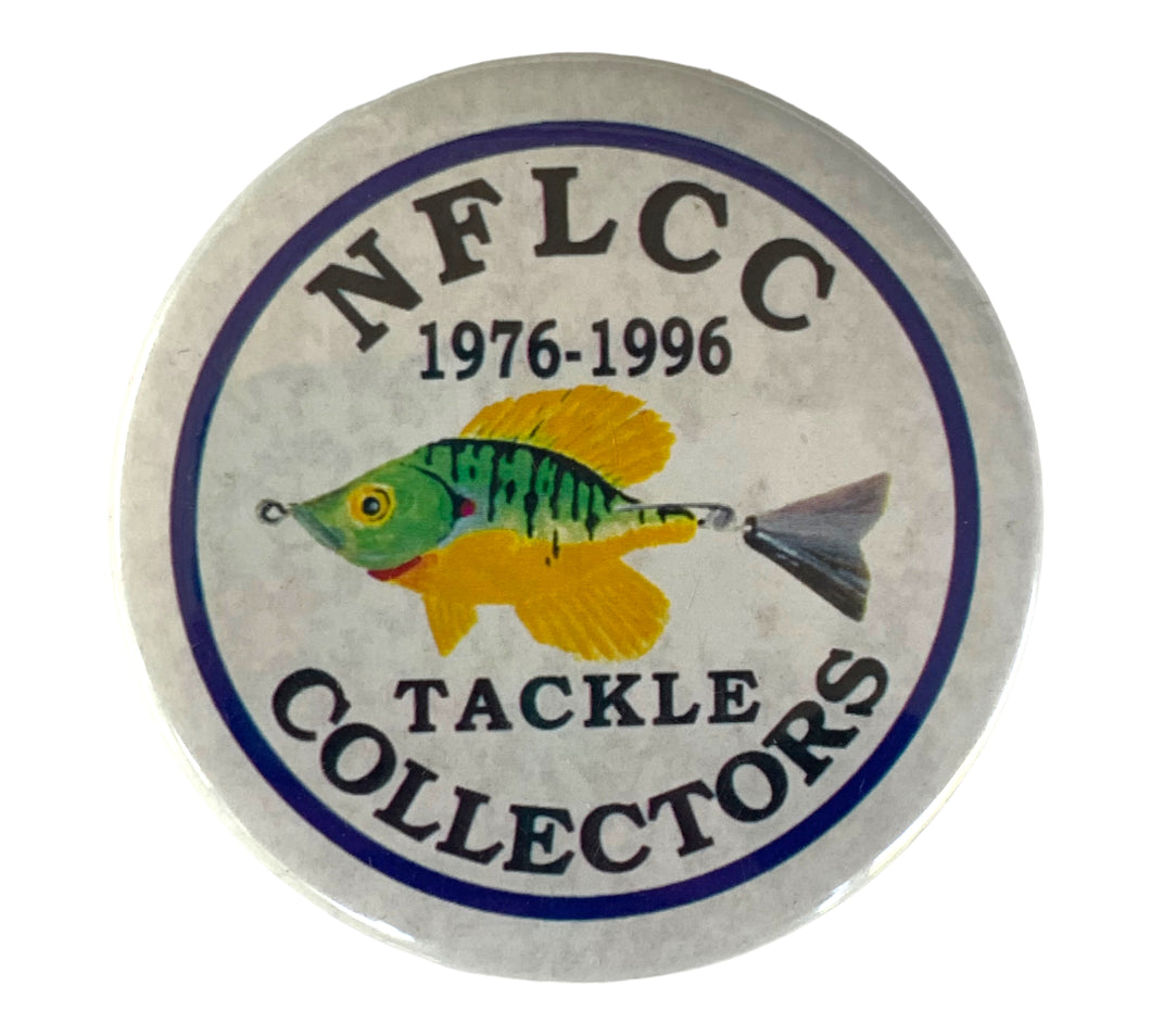 20th Anniversary NFLCC Tackle Collectors Button Pin • ARBOGAST SUNFISH TIN LIZ